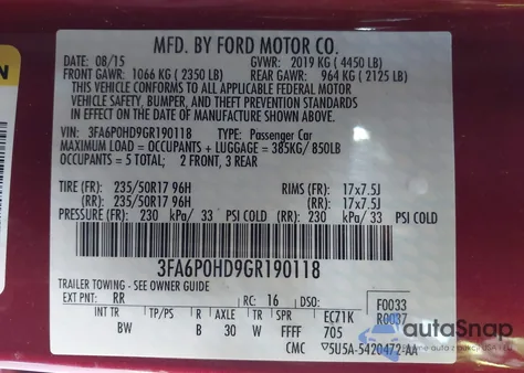 2016 Ford Fusion Se из США, поврежденный, VIN 3FA6P0HD9GR190118